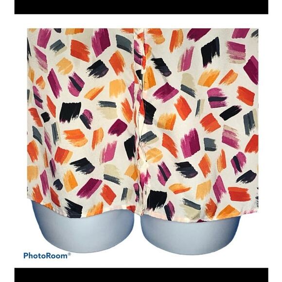 Anne Klein Novelty Print Mandarin Neck Blouse Medium Silver Buttons - Picture 7 of 14